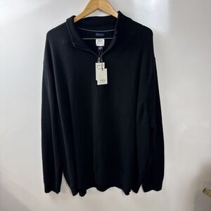 JWN Sweater Men's 3XB Black Cashmere‎ Knit 1/4 Zip Mock Neck Long Sleeve Classic